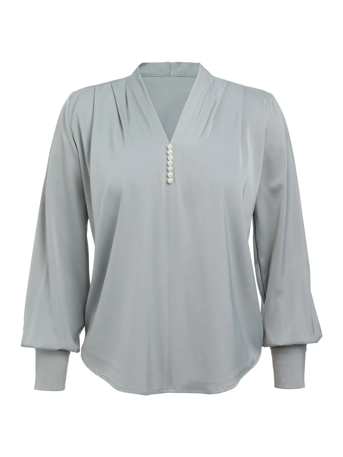 1930s Retro Solid V-neck Puff Sleeve Blouse