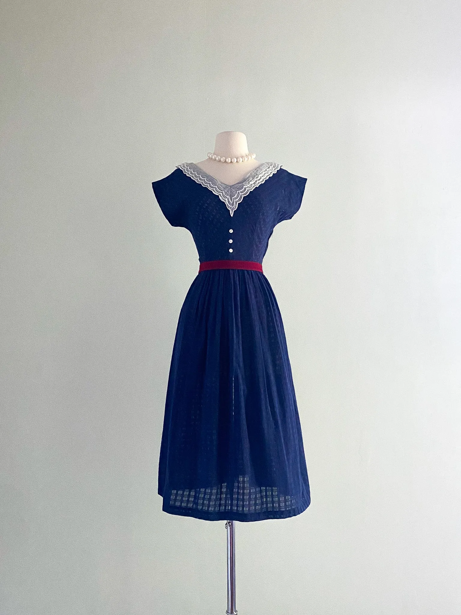 1950's French Girl Chic Navy Cotton Sundress / Sz s