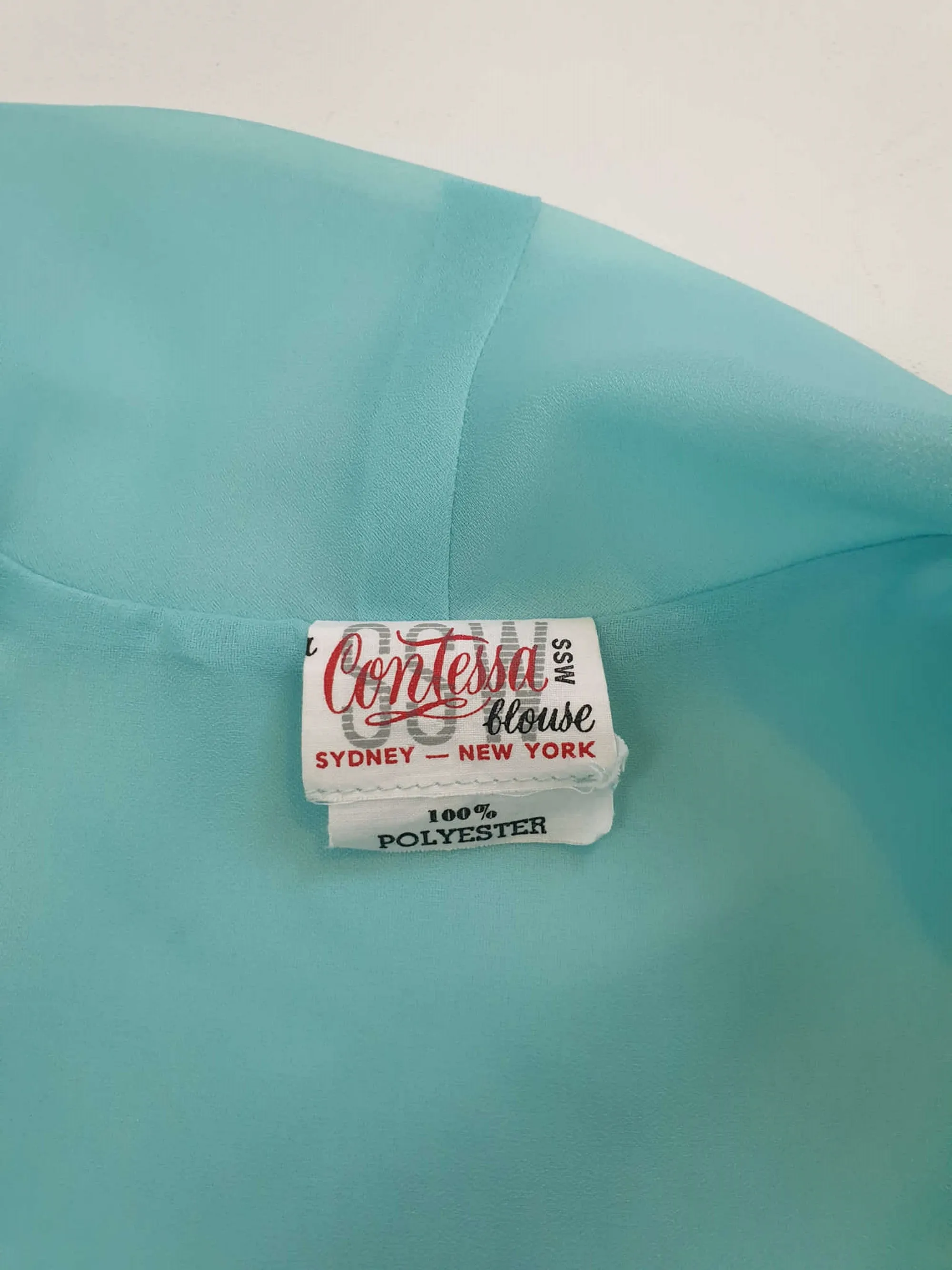 1960s Aqua Blouse With Three-Quarter Sleeves by Contessa - S