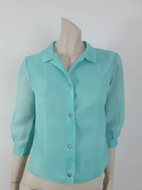 1960s Aqua Blouse With Three-Quarter Sleeves by Contessa - S