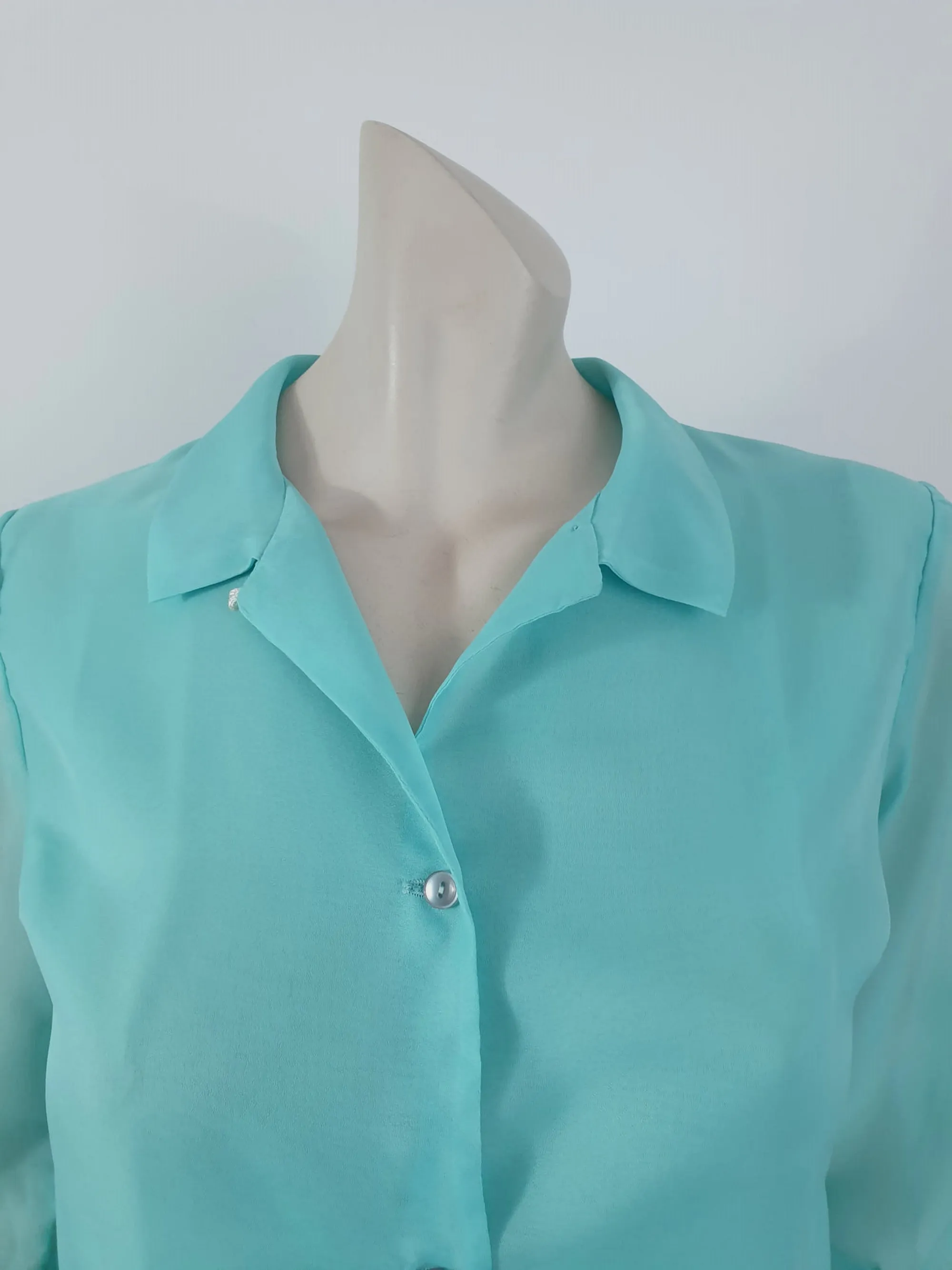 1960s Aqua Blouse With Three-Quarter Sleeves by Contessa - S