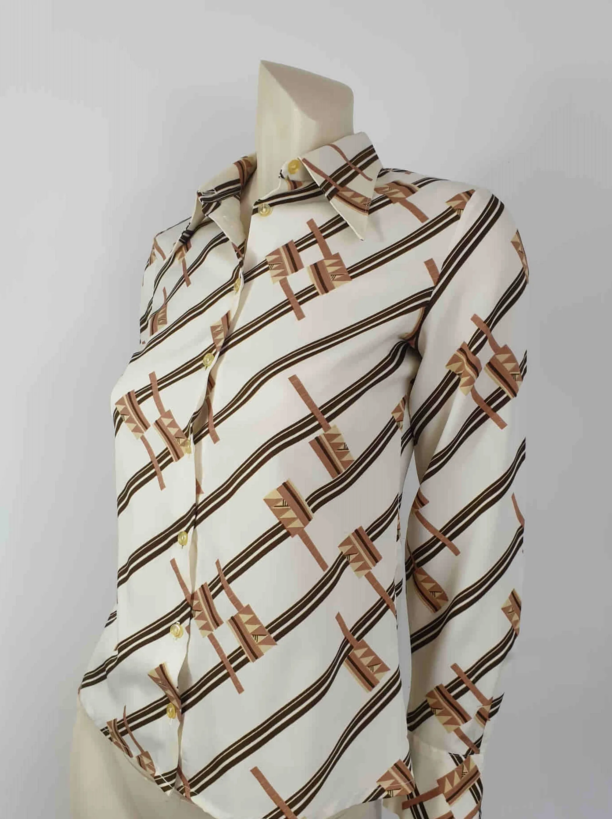 1970s Geometric Print Shirt - S