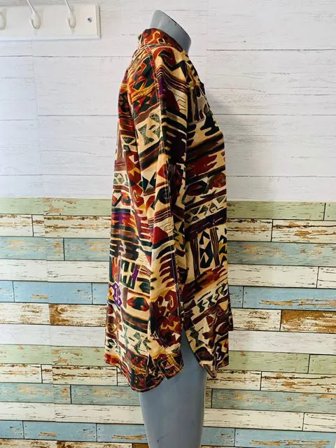 90s - Multicolor Long Sleeve Silk Blouse