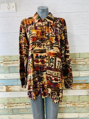 90s - Multicolor Long Sleeve Silk Blouse