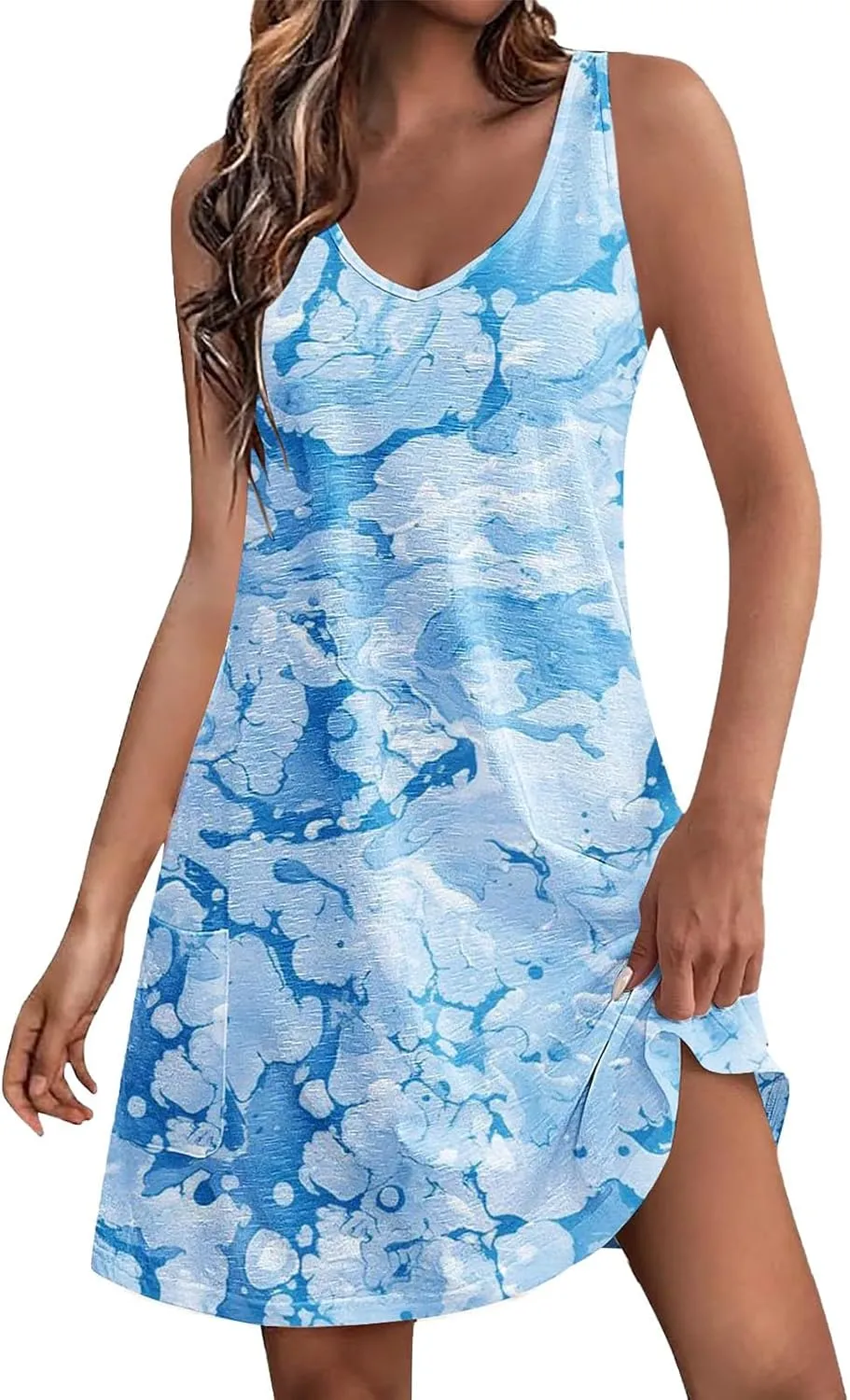 aihihe Summer Dresses for Women 2024 Boho Beach Sundress Loose Fit V Neck Sleeveless Midi Dress Flowy Dress with Pockets
