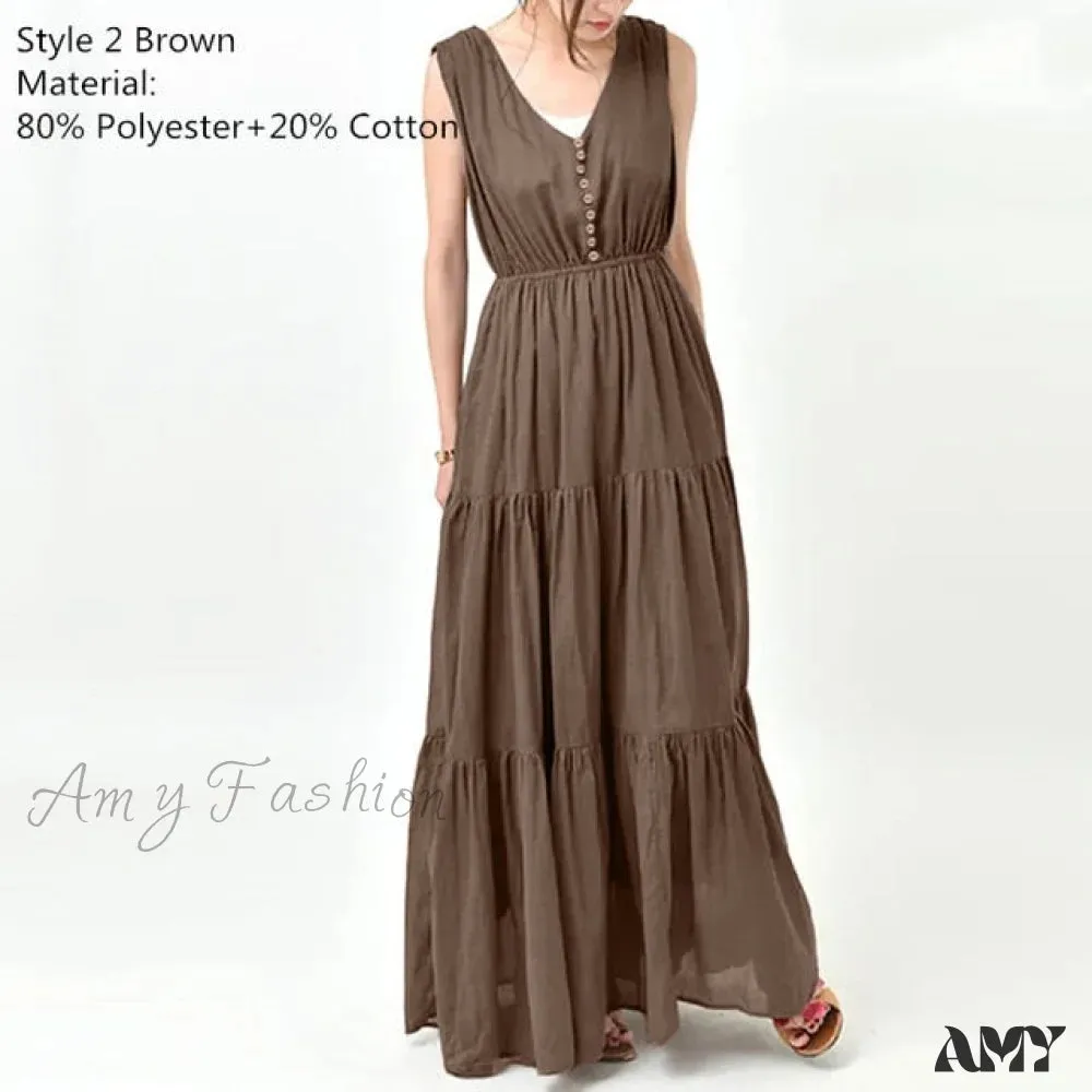 Amy Fashion - Fashion Lace Up V Neck Ruffles Sundress
