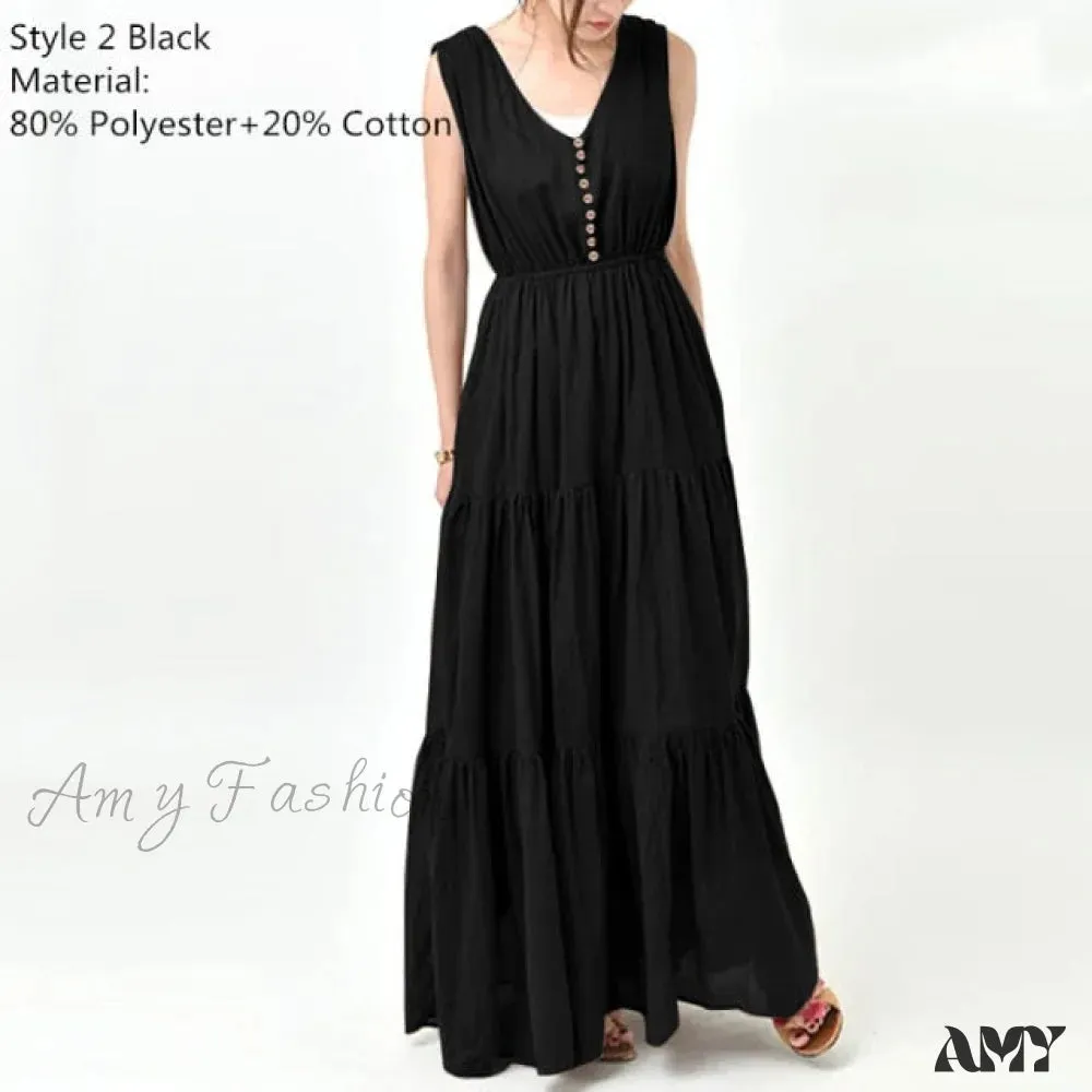Amy Fashion - Fashion Lace Up V Neck Ruffles Sundress
