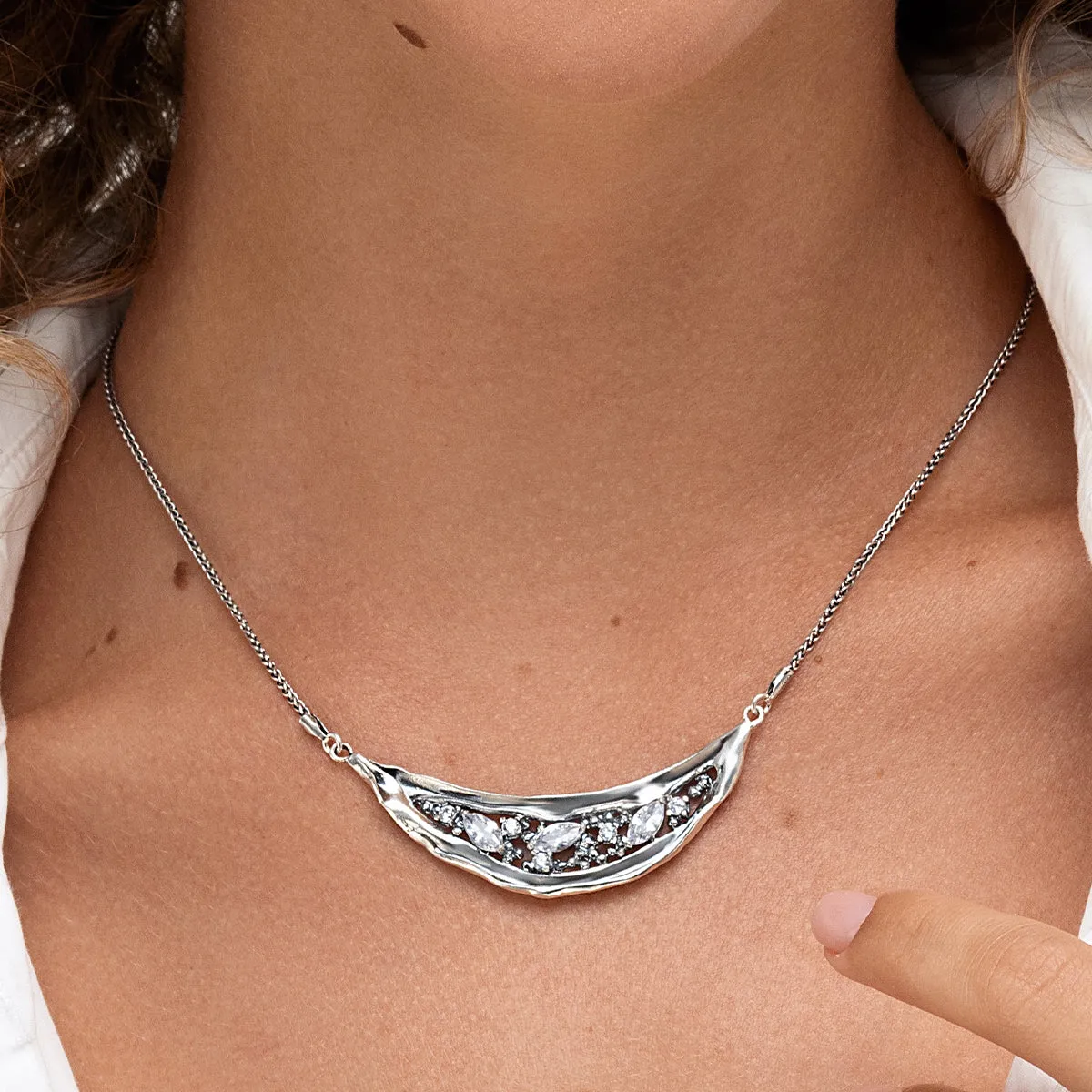 Artistic Sterling Silver Marquise CZ Necklace