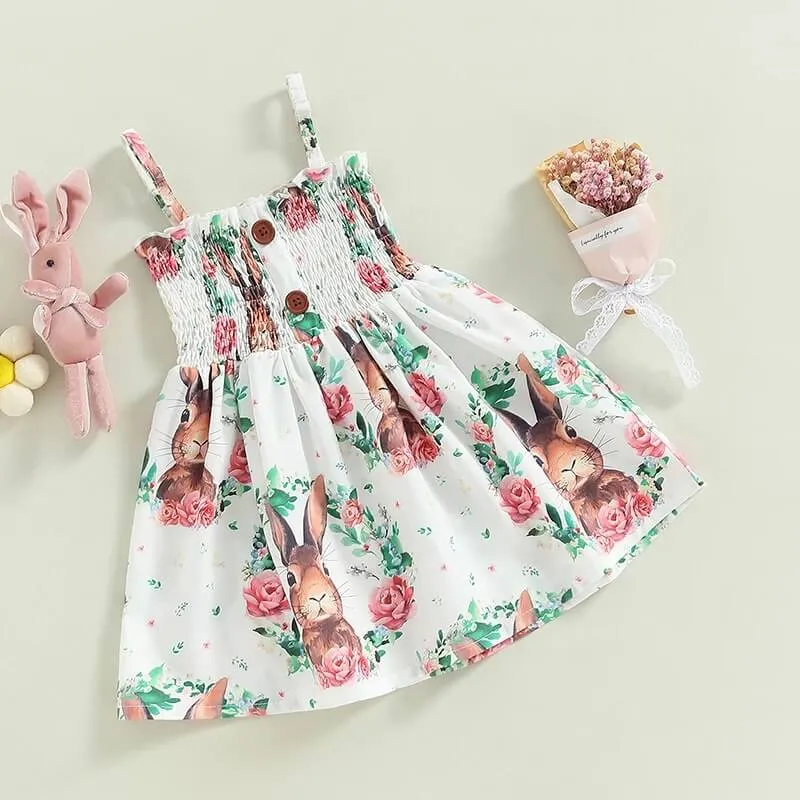 Baby Girl Easter Dress Bunny Floral Print Tutu Party Dresses Sling Bunny Sundress