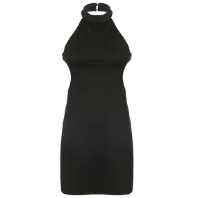 Backless Halter Neck Solid Tank Black Dress Summer Fashion Elegant Korean Female Dress Sleeveless Basic Sundress Mini