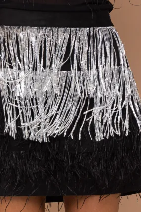 Black & Silver French Ostrich Sequin Skirt