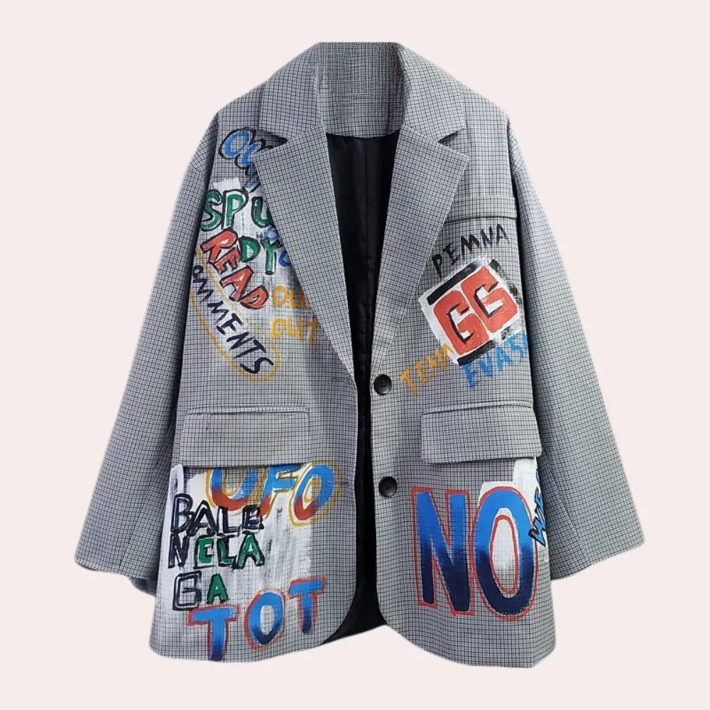 Blazer chic surdimensionné pour femmes avec texte unique - Berthe Collection