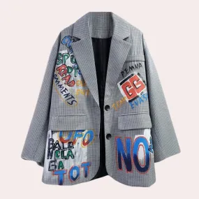 Blazer chic surdimensionné pour femmes avec texte unique - Berthe Collection