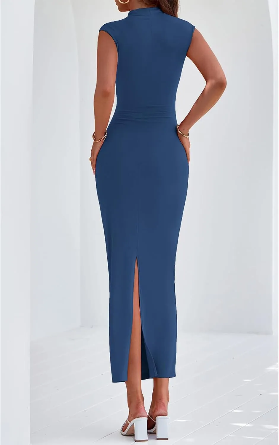 Bodycon Dresses for Women Summer Formal Wedding Guest Dresses Casual Ruched Elegant Maxi Cocktail Dress
