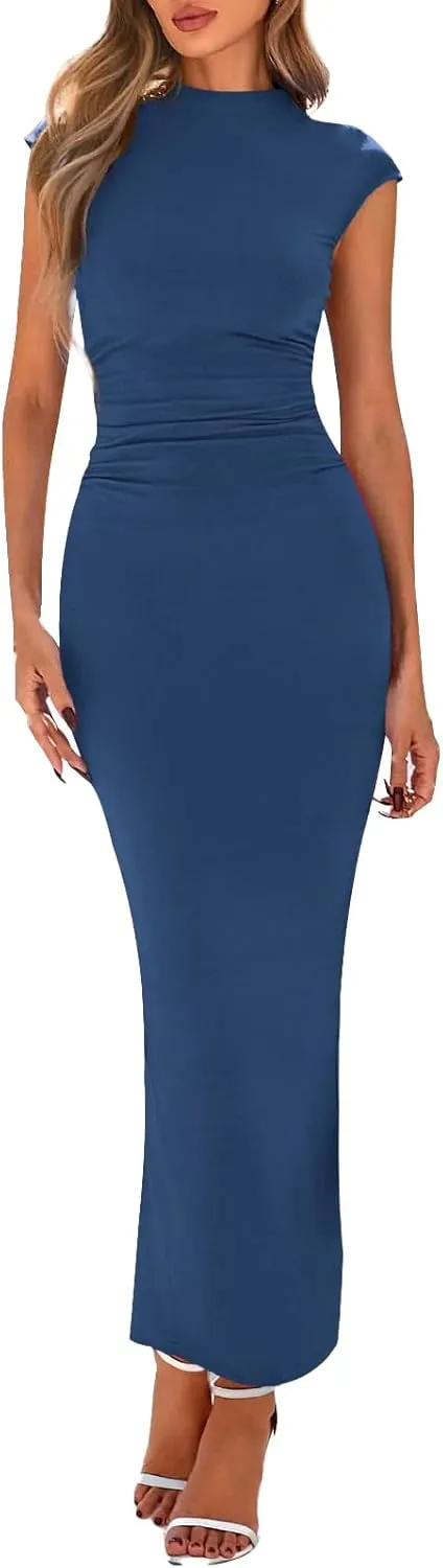 Bodycon Dresses for Women Summer Formal Wedding Guest Dresses Casual Ruched Elegant Maxi Cocktail Dress