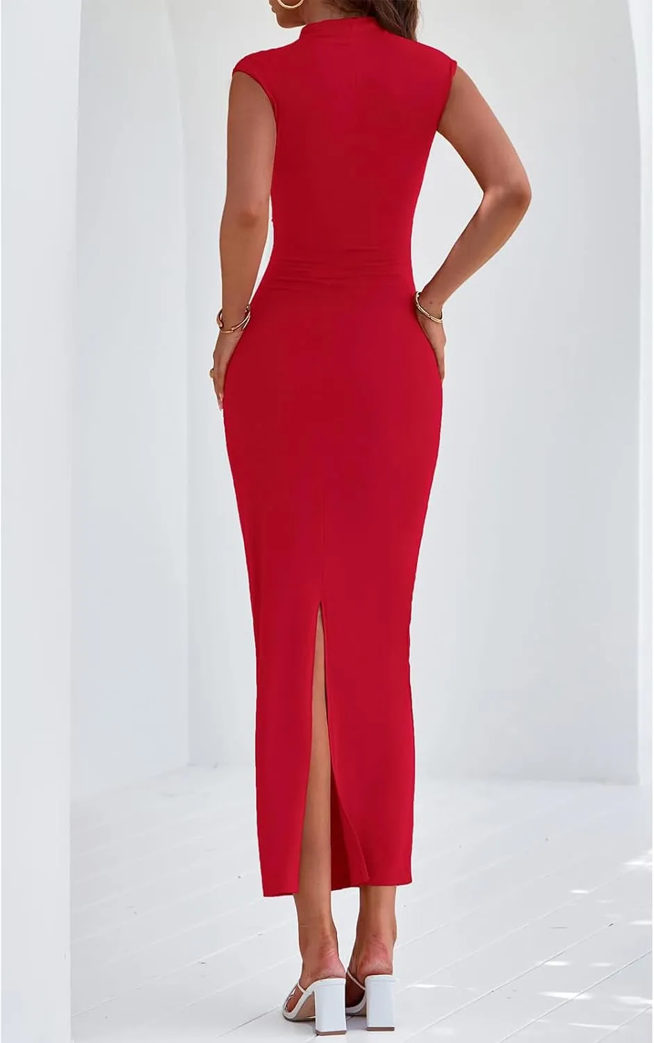 Bodycon Dresses for Women Summer Formal Wedding Guest Dresses Casual Ruched Elegant Maxi Cocktail Dress