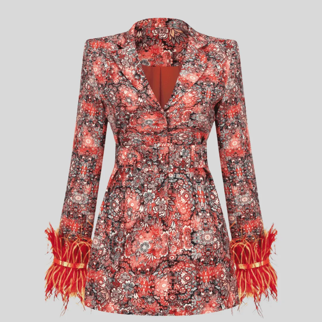 Boho-Chic Floral Feather Cuff Blazer