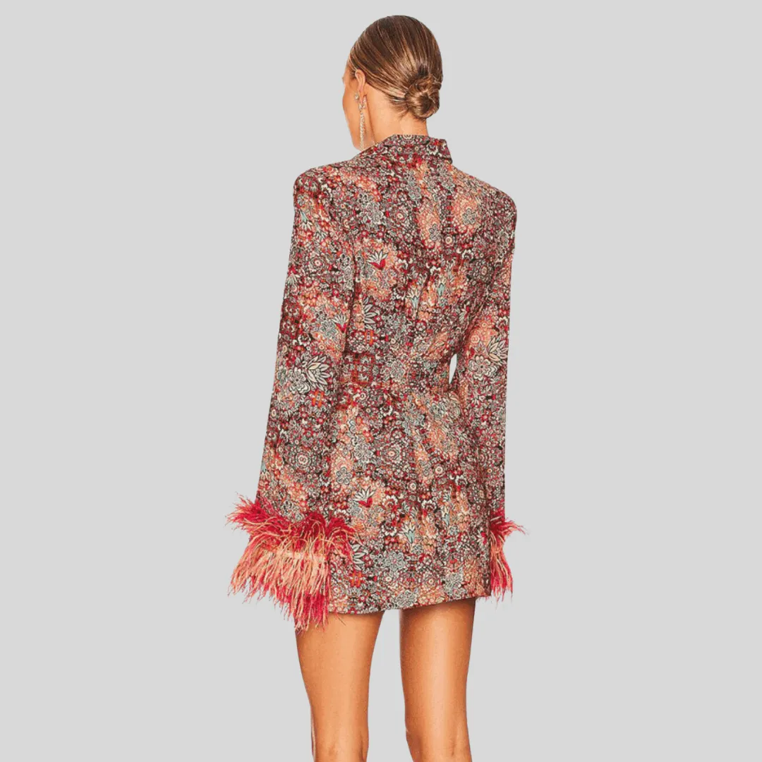 Boho-Chic Floral Feather Cuff Blazer