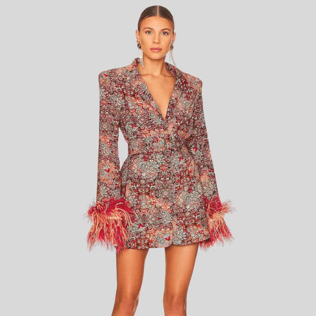 Boho-Chic Floral Feather Cuff Blazer