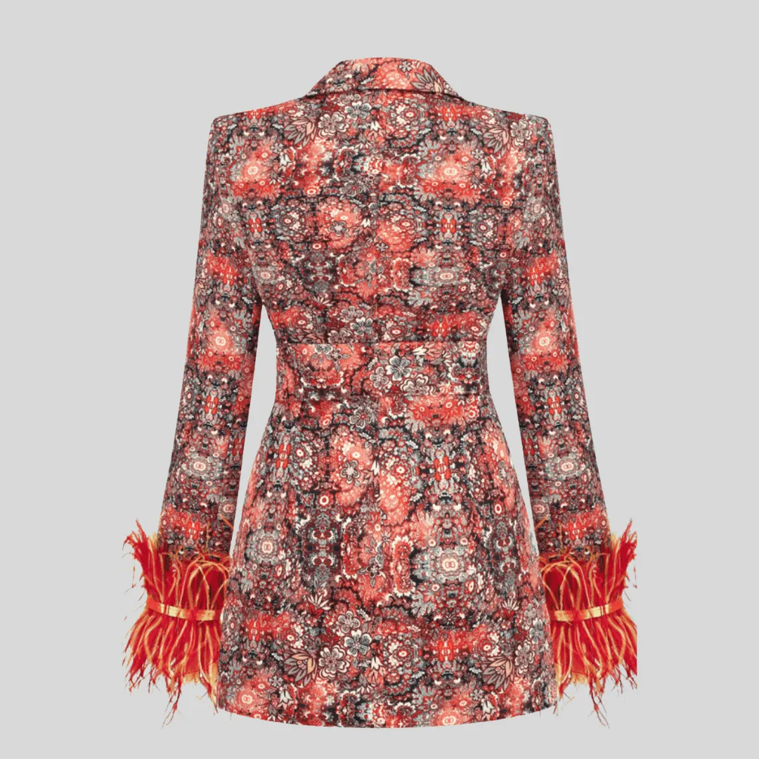 Boho-Chic Floral Feather Cuff Blazer