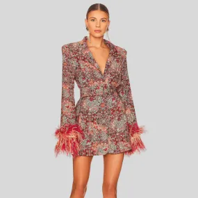 Boho-Chic Floral Feather Cuff Blazer