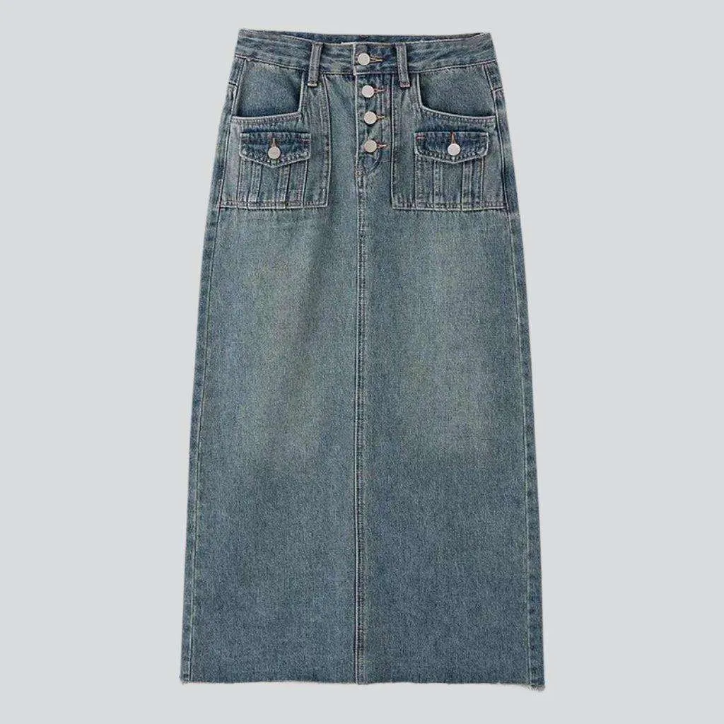 Boho chic sanded denim skirt