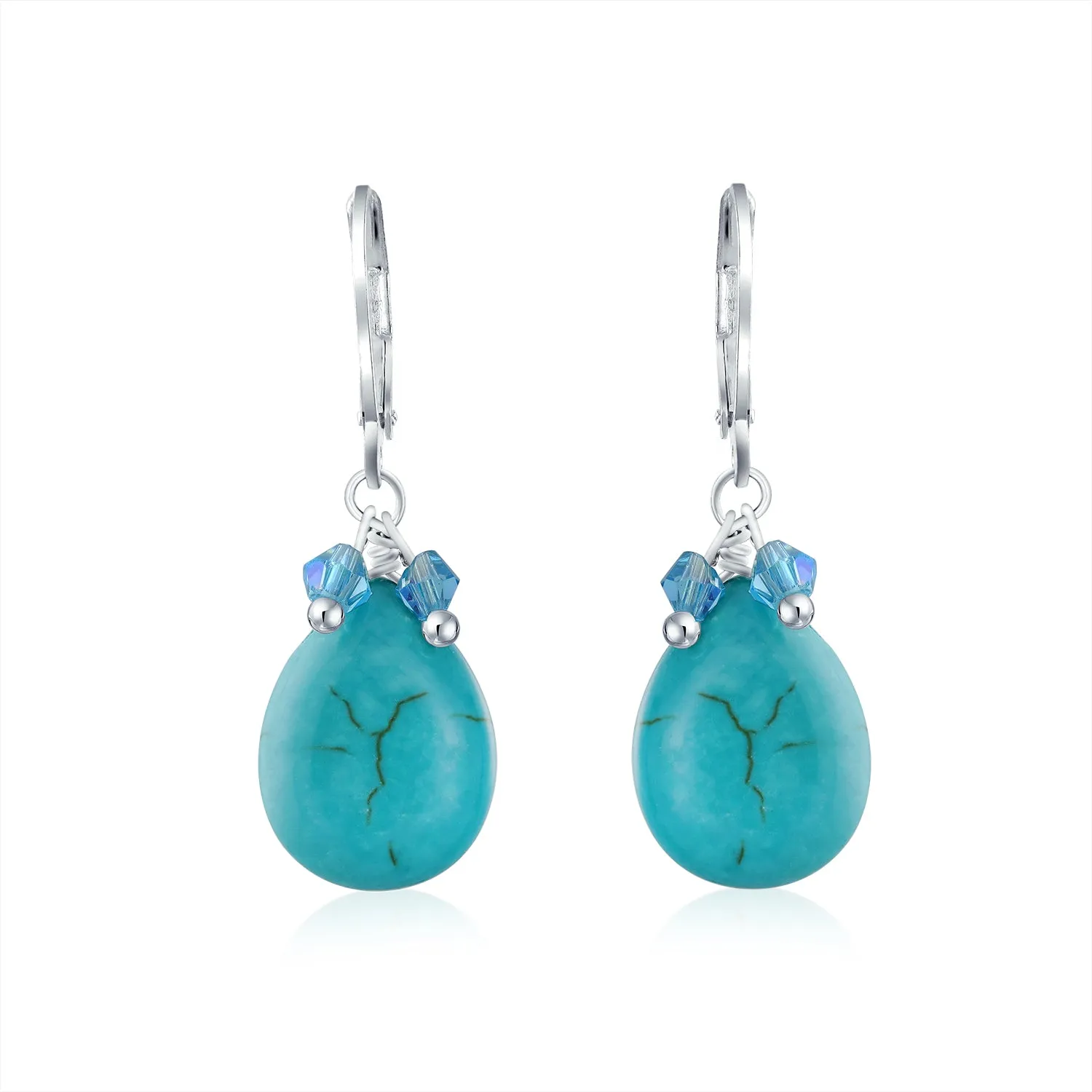 Boho Dangle Gemstone Earrings with Pear Shape Crystal and Turquoise Teardrop