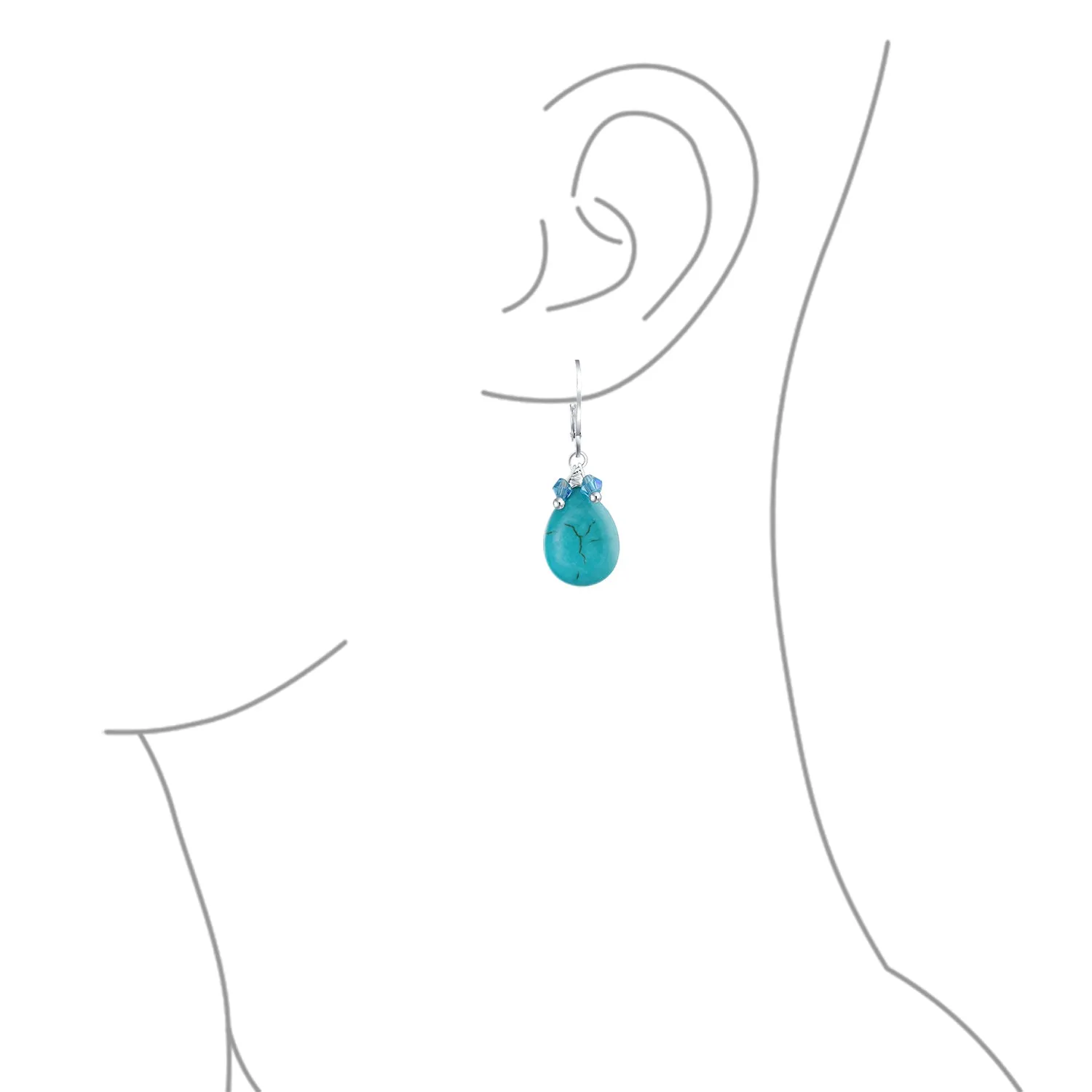 Boho Dangle Gemstone Earrings with Pear Shape Crystal and Turquoise Teardrop