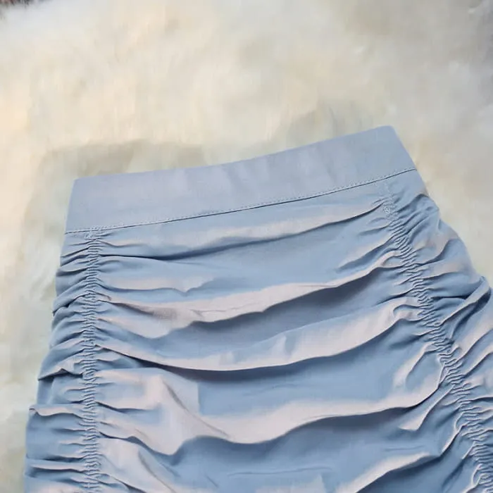Bowknot Puff Sleeve T-Shirt High Waist Ruffled Skirt