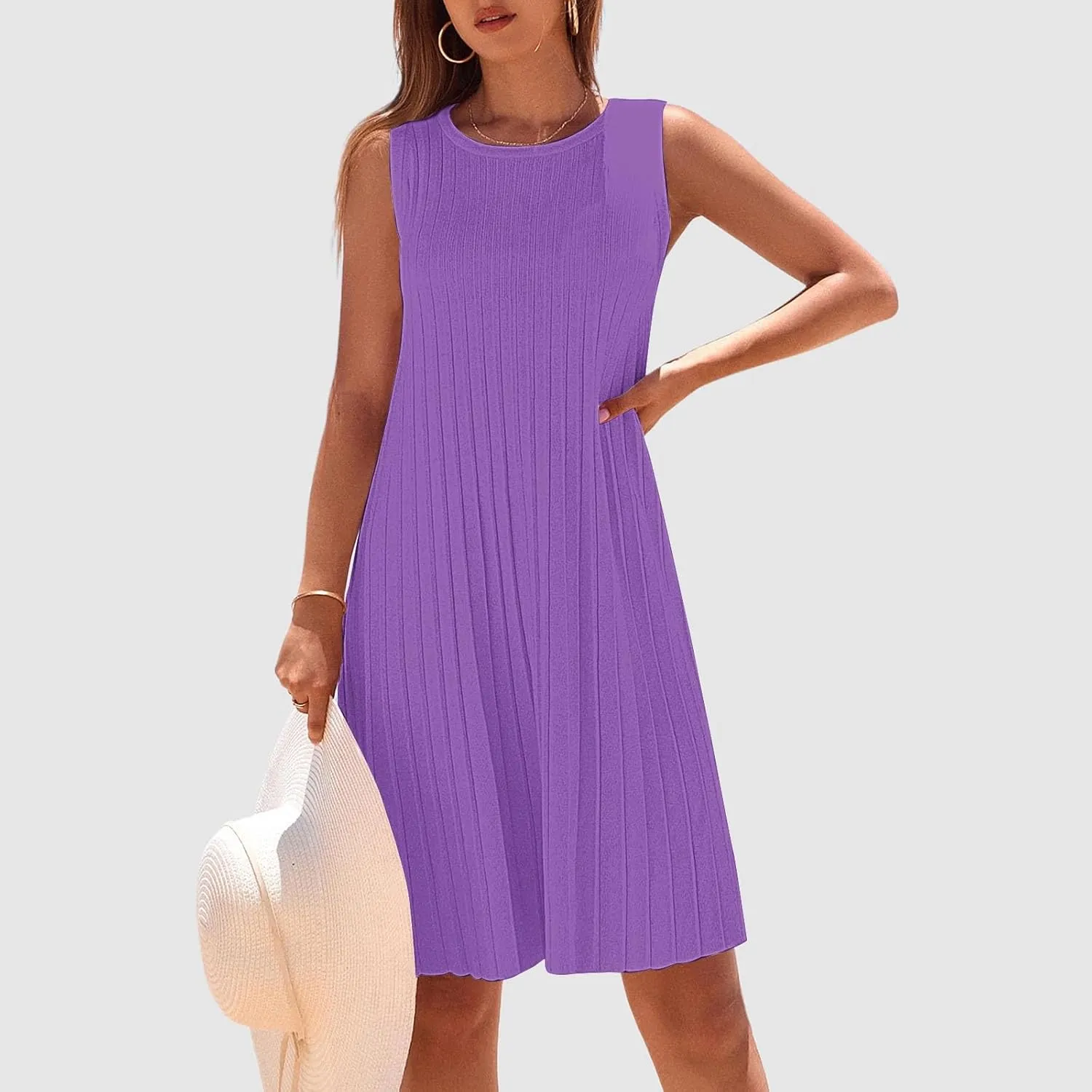 Casual Summer Dresses for Women 2025,Womens Summer Sleeveless Mini Dress Roundneck Loose Fit Tank A Line Beach Dress