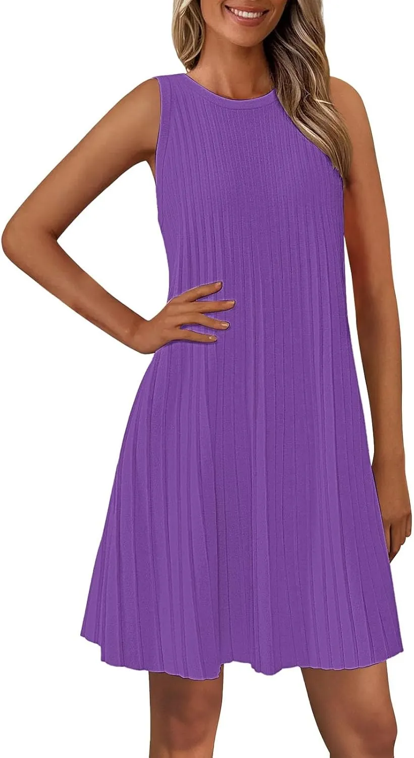 Casual Summer Dresses for Women 2025,Womens Summer Sleeveless Mini Dress Roundneck Loose Fit Tank A Line Beach Dress