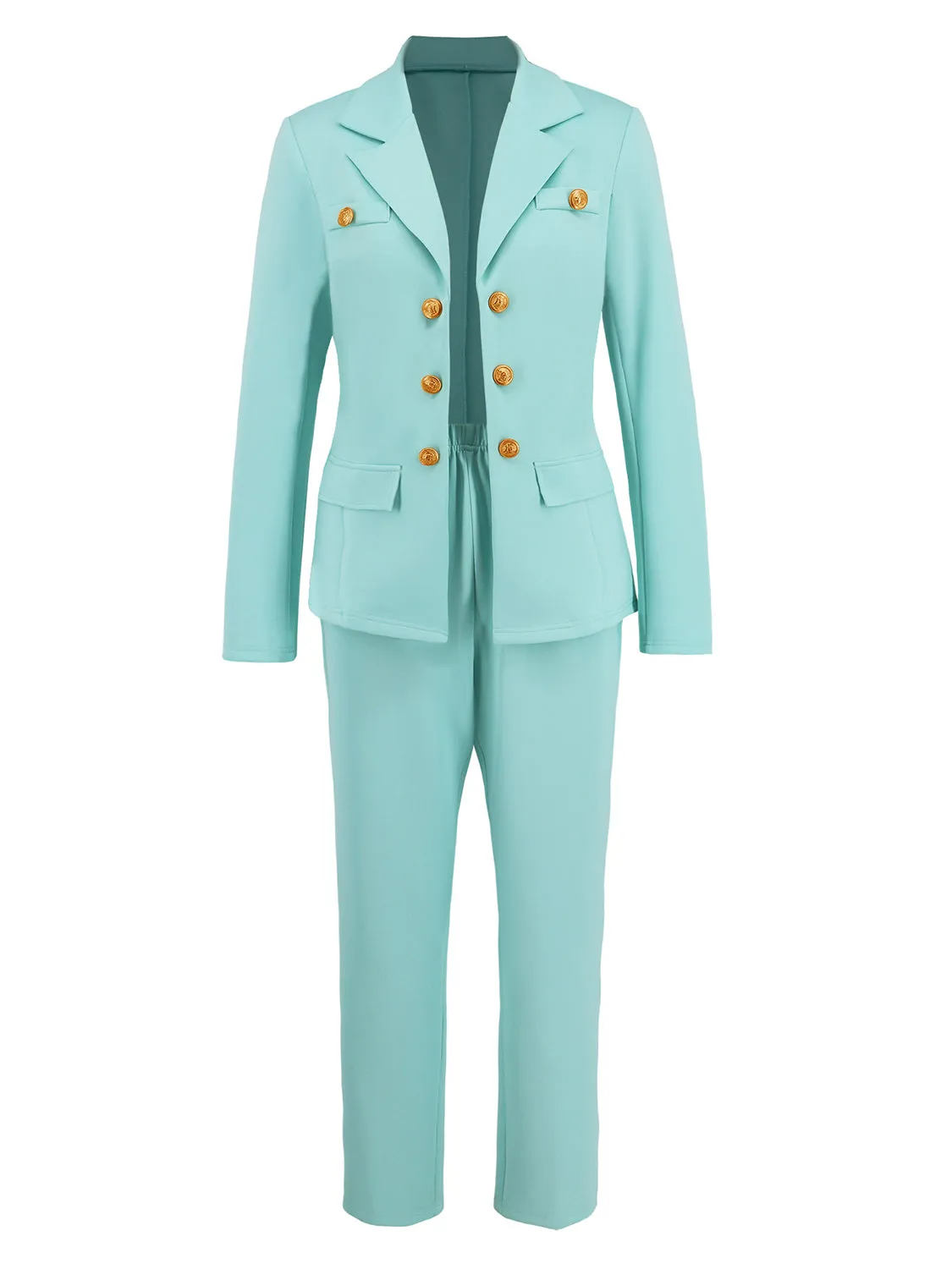 Chic Lapel Collar Blazer and Trousers Ensemble