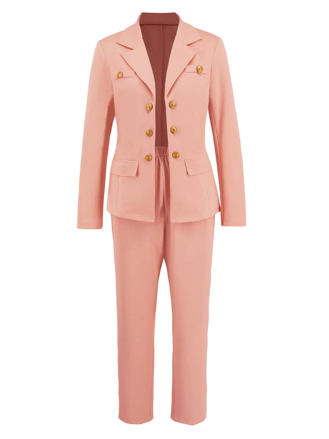 Chic Lapel Collar Blazer and Trousers Ensemble