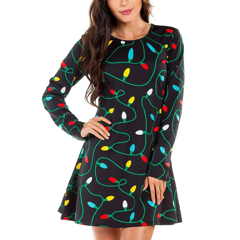 Christmas Cartoon Print A Line Empire Waist Dress