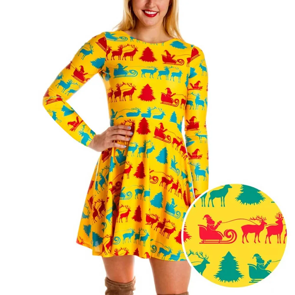 Christmas Cartoon Print A Line Empire Waist Dress
