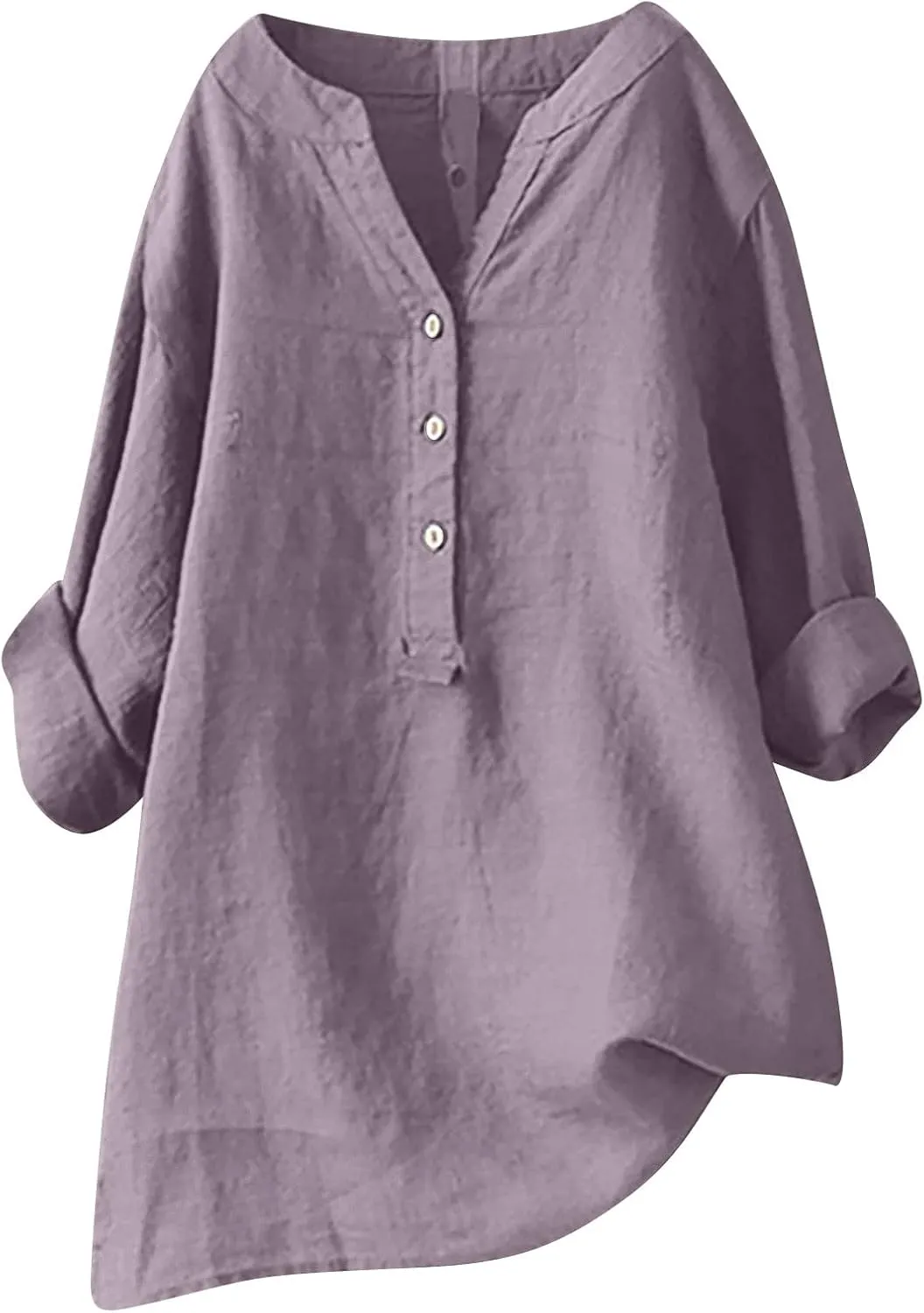 Cotton Linen Shirts for Women Long Sleeve Loose Fit Casual Blouse V Neck Button Down Basic Tees 2025 Summer Tops