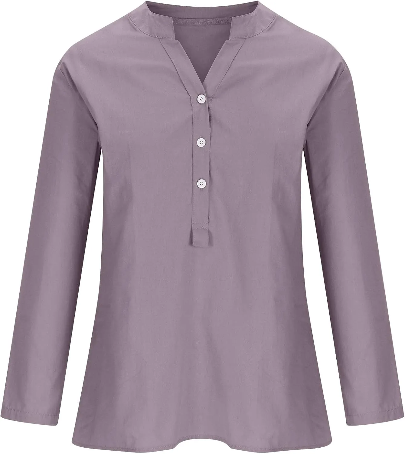 Cotton Linen Shirts for Women Long Sleeve Loose Fit Casual Blouse V Neck Button Down Basic Tees 2025 Summer Tops