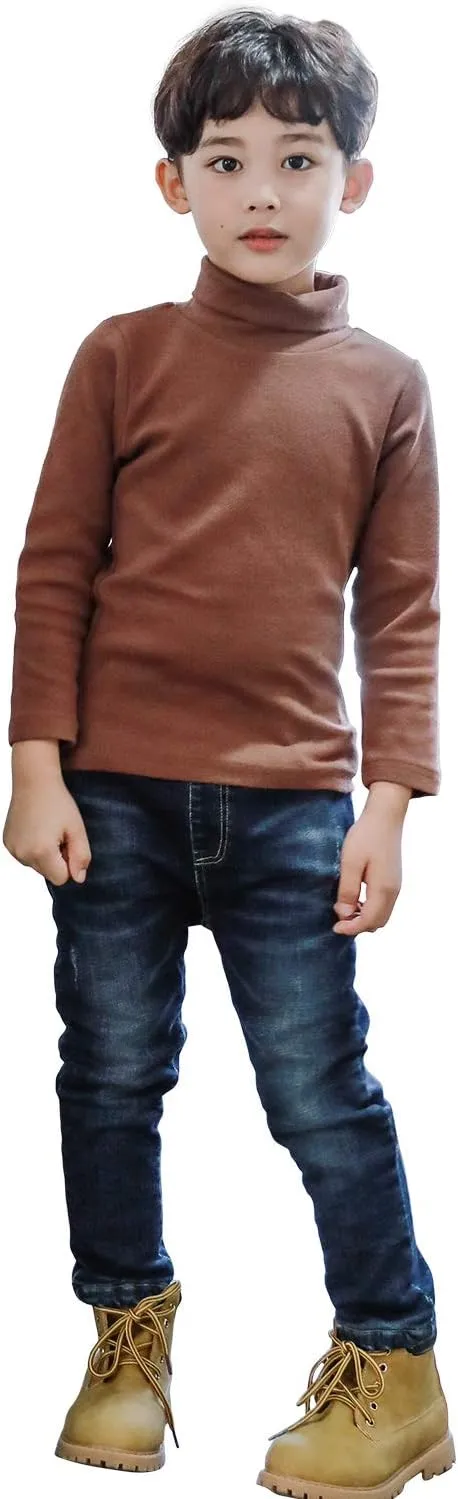 CUNYI Boys Girls Turtleneck Long Sleeve Soft Cotton T-Shirts Solid Color Warm Tee Tops