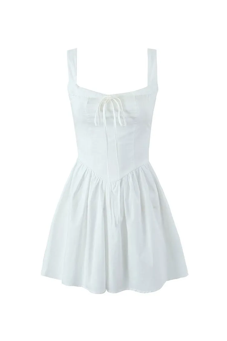 Cute Bow Tie Foldover Queen Anne Neck Drop Waist Summer Mini Sundress