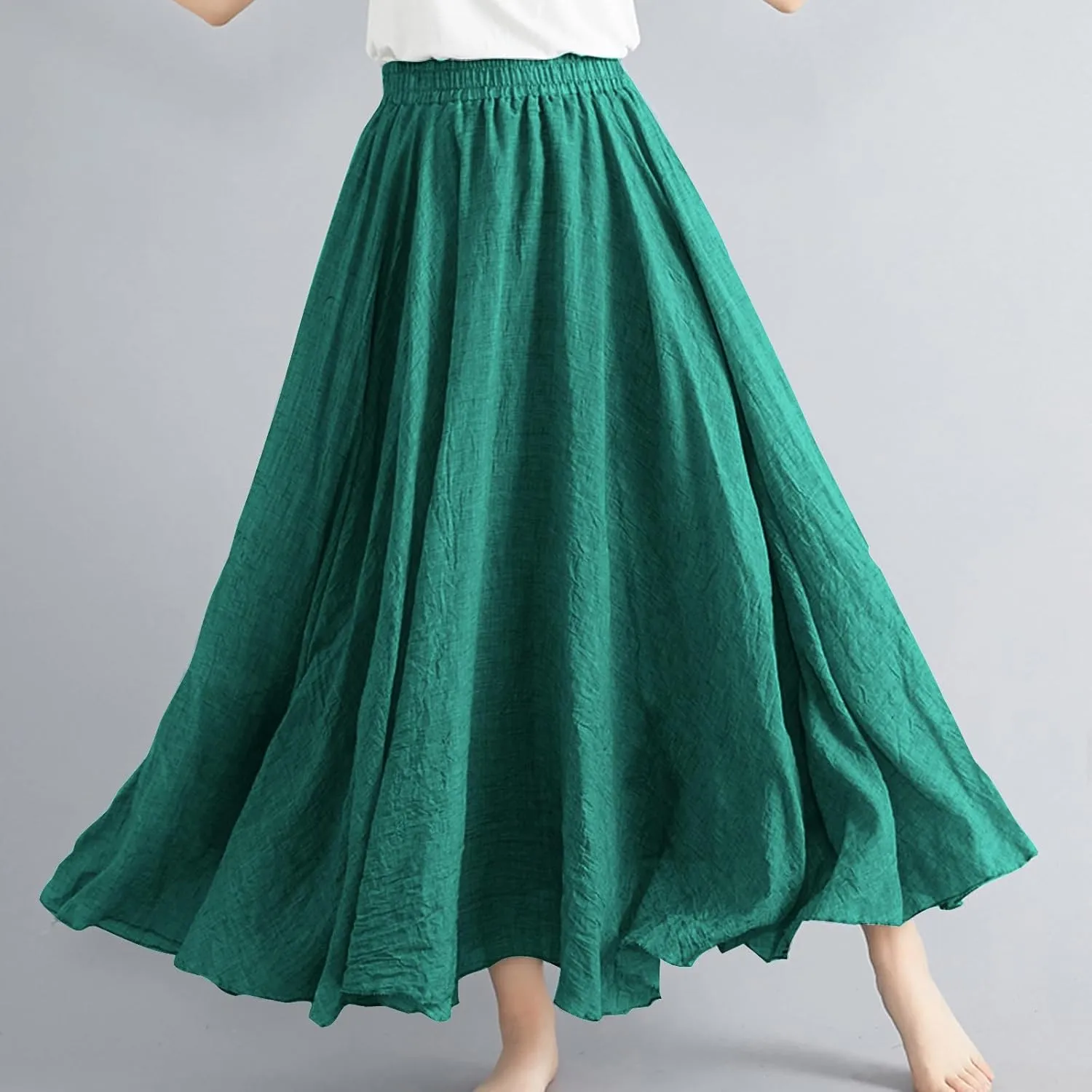 DDAPJ pyju Linen Skirts for Women Summer Bohemian Style Elastic Waist Long Maxi Skirt Loose Flowy Beach Skirt One-Size