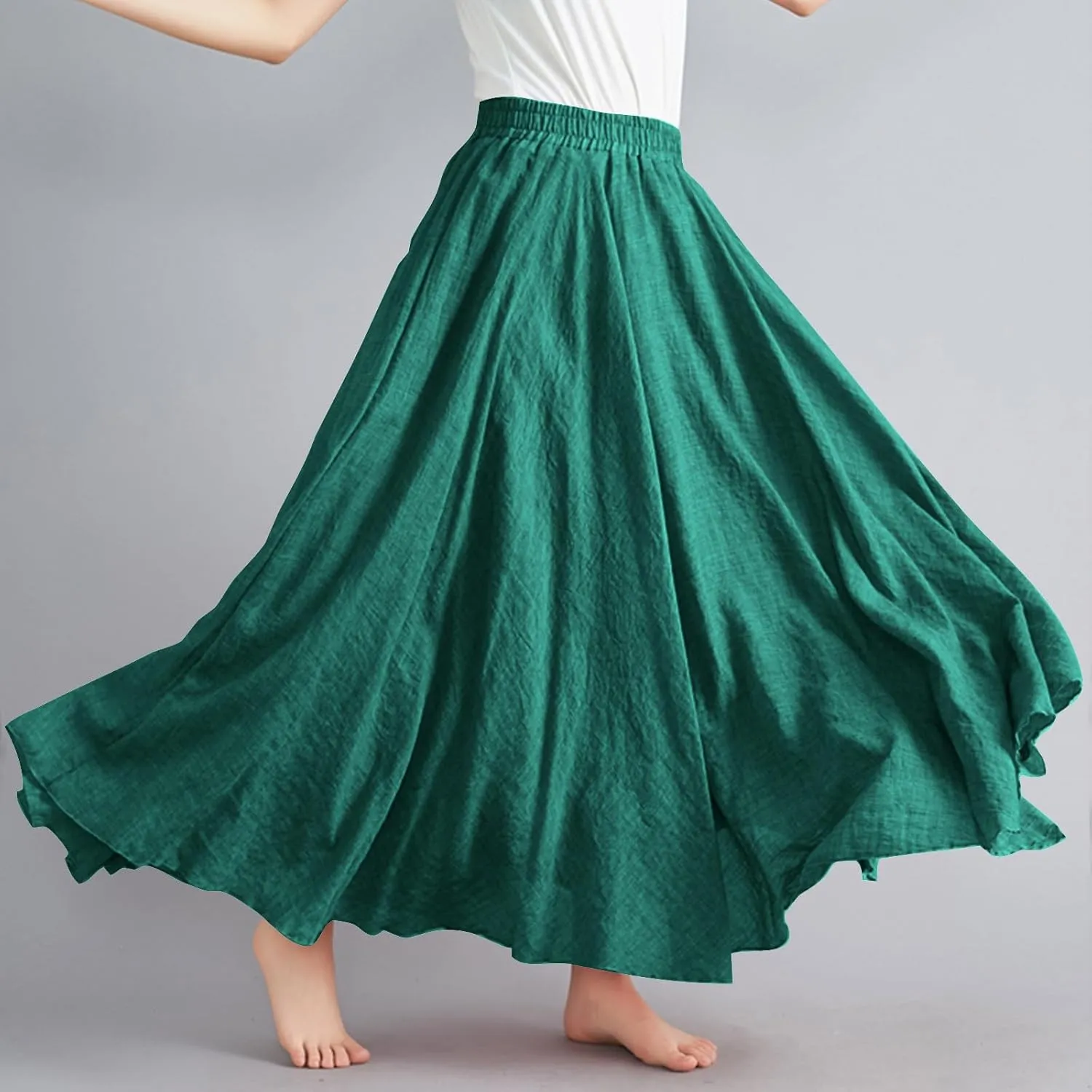 DDAPJ pyju Linen Skirts for Women Summer Bohemian Style Elastic Waist Long Maxi Skirt Loose Flowy Beach Skirt One-Size