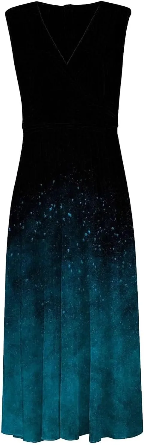 Dresses for Women 2024 Casual Printed Deep V Neck Sundress Elegant High Waist Flowy Swing Maxi Dresses Summer Dress