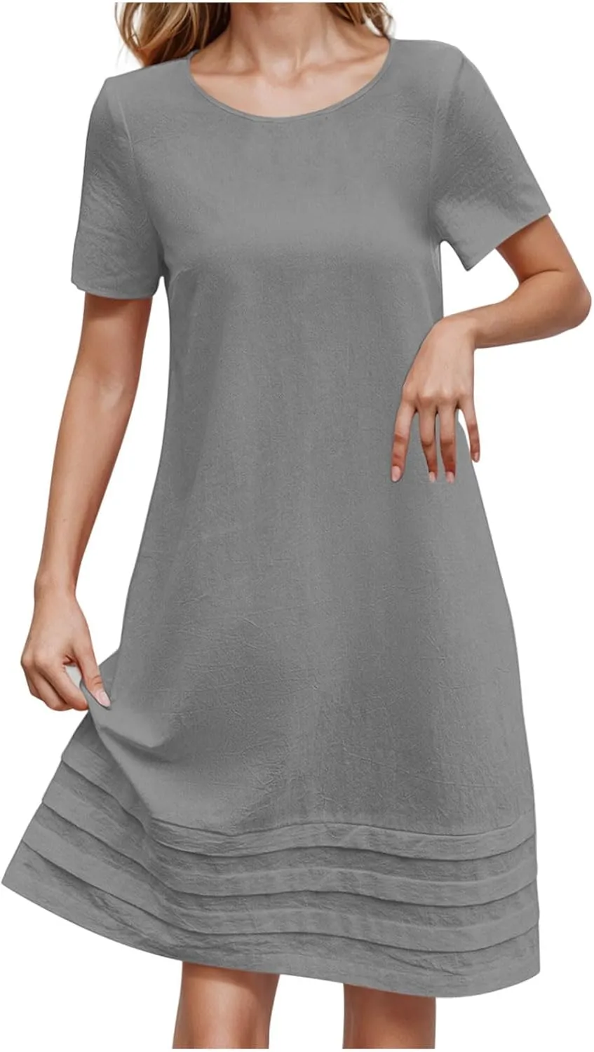 Dresses for Women Casual Summer Short Sleeve Tunic Swing Dress Comfy Loose Fit Travel Work Outfits