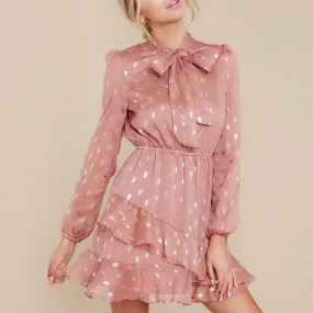 Elegant Dot Print Bow Tie Vintage Ruffle Asymmetrical Short Office Sundress