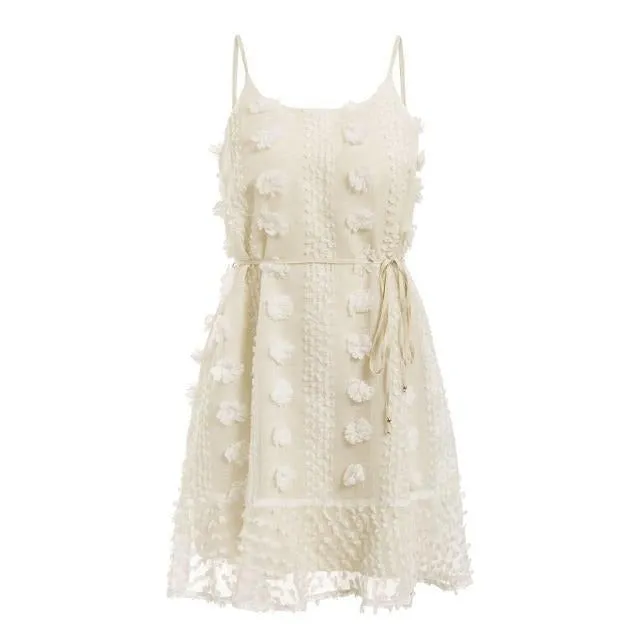 Elegant Flower Embroidery Short Sexy Spaghetti Strap Summer Sundress Lace Up Short Beach Dress