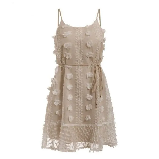 Elegant Flower Embroidery Short Sexy Spaghetti Strap Summer Sundress Lace Up Short Beach Dress
