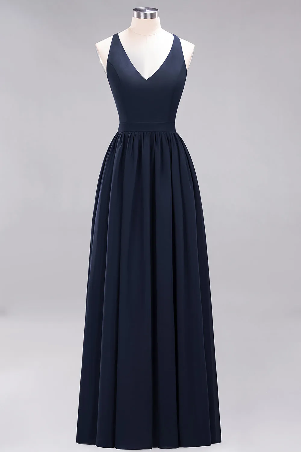 Elegant Long A-line Chiffon V-Neck Chiffon Bridesmaid Dress