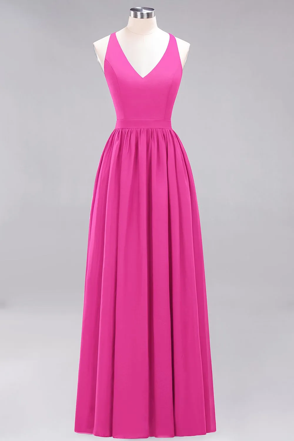 Elegant Long A-line Chiffon V-Neck Chiffon Bridesmaid Dress