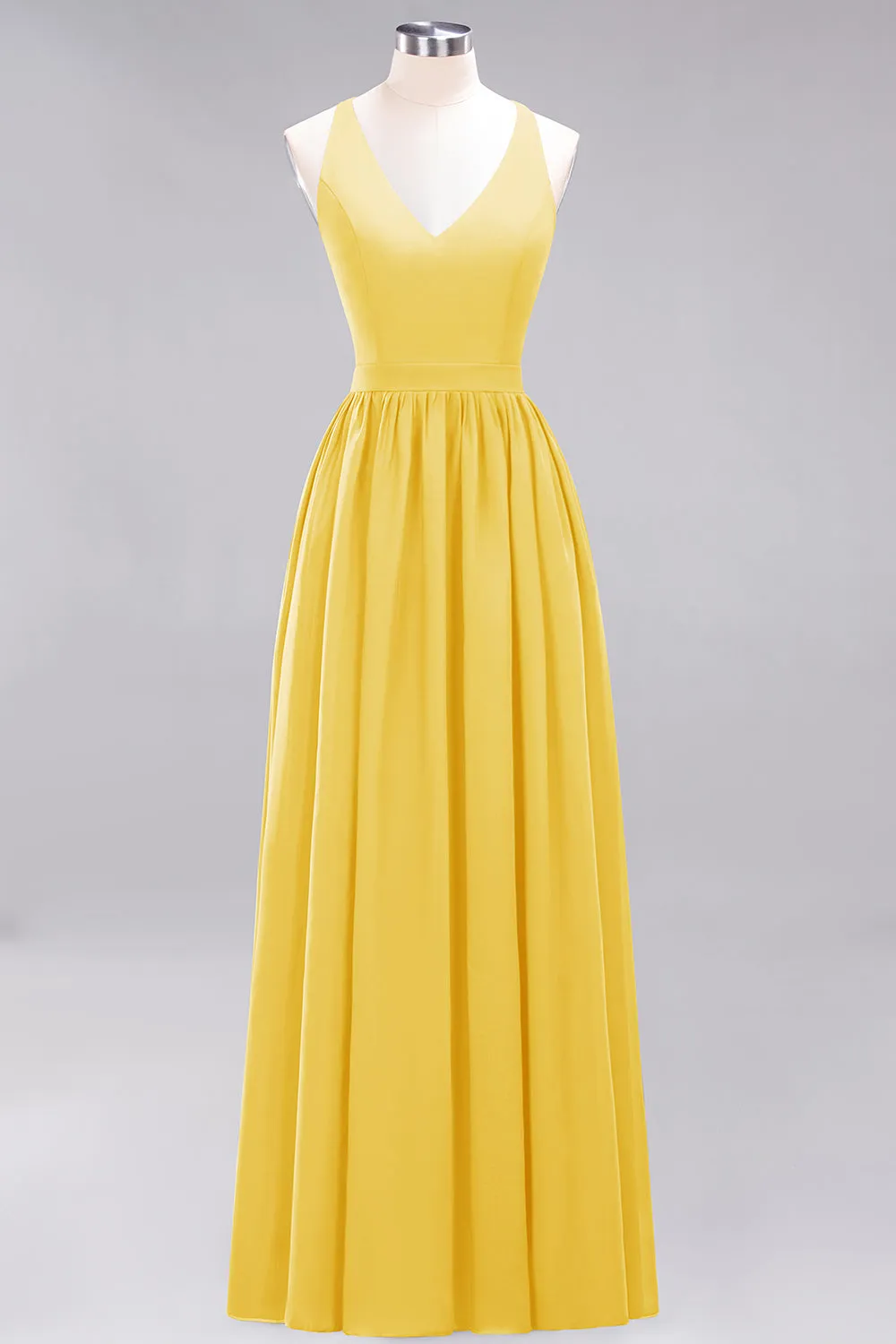 Elegant Long A-line Chiffon V-Neck Chiffon Bridesmaid Dress