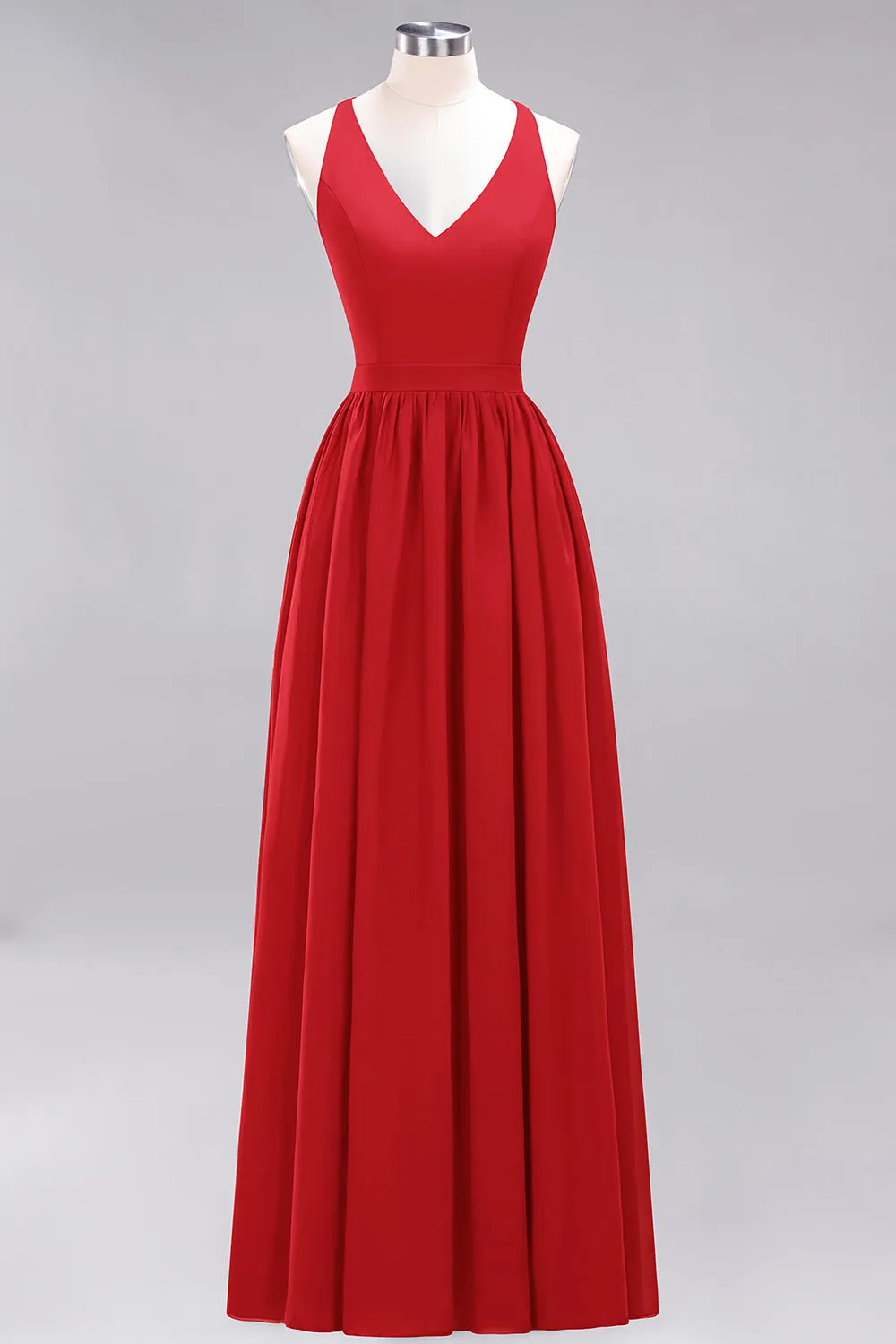 Elegant Long A-line Chiffon V-Neck Chiffon Bridesmaid Dress